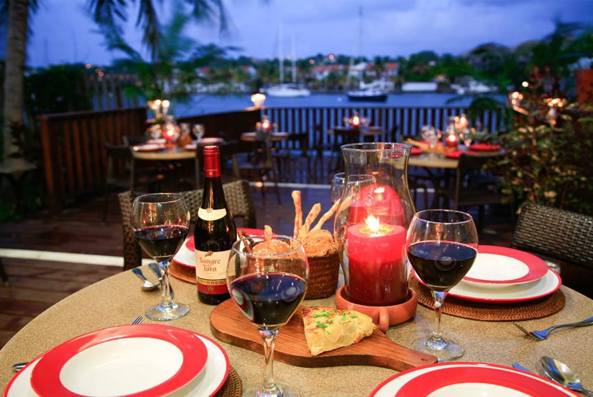 St-Lucia-Home-Real-Estate---Restaurant-Tapas-on-the-Bay---Nightime-setting