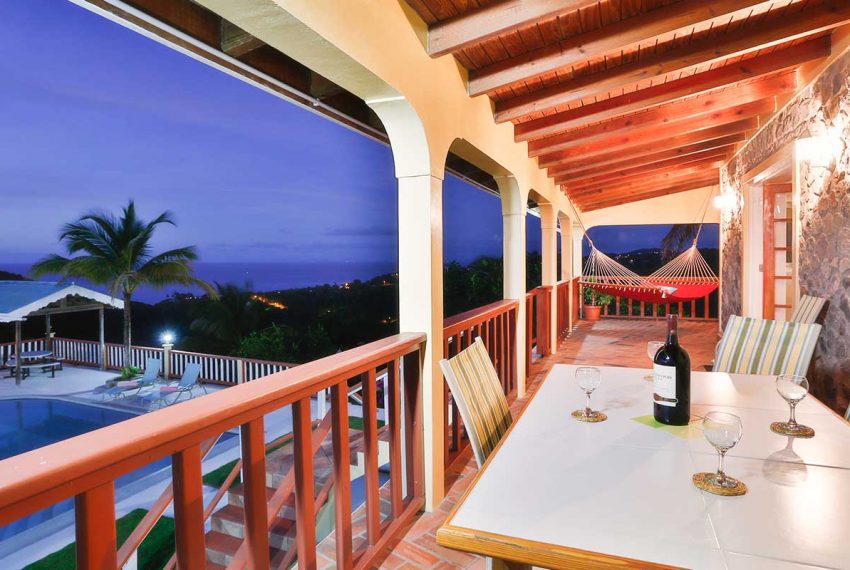 St-Lucia-Homes-Real-Estate---Sea-Star-ALR010---Balcony---Dining-pool-night